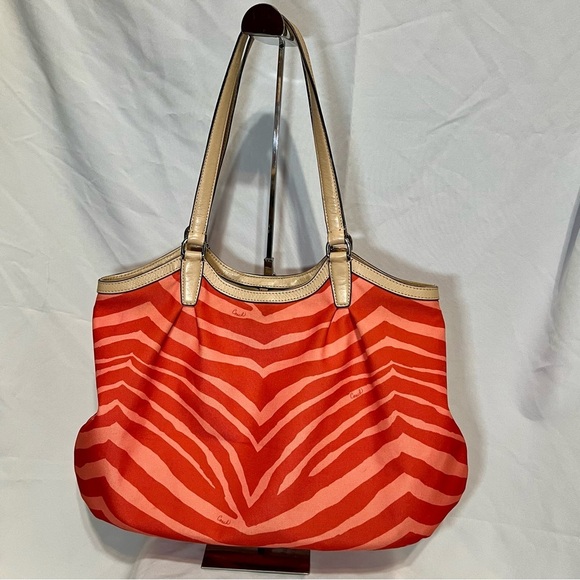 COACH Devin Signature Orange Zebra Print Large Shoulder Bag #F24022 - Picture 5 of 16